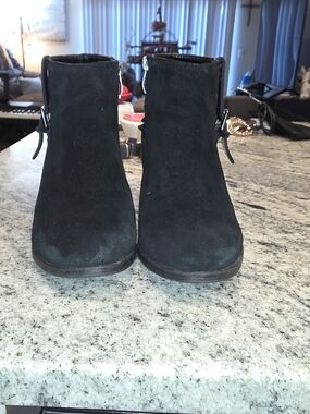 Franco Fortini Black Suede Ankle Booties with Side Buckle